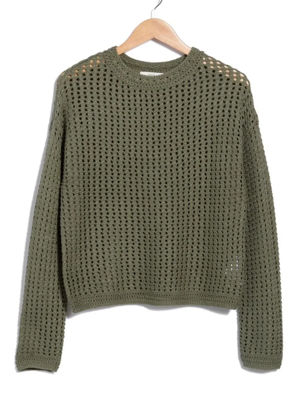 VINCE Crochet Cotton Crewneck Sweater Sea Fern Size L NWT $348